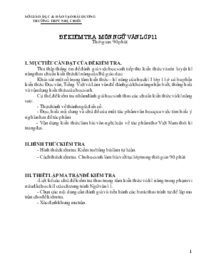 Đề kiểm tra môn Ngữ văn lớp 11 - Trường THPT Nhị Chiểu